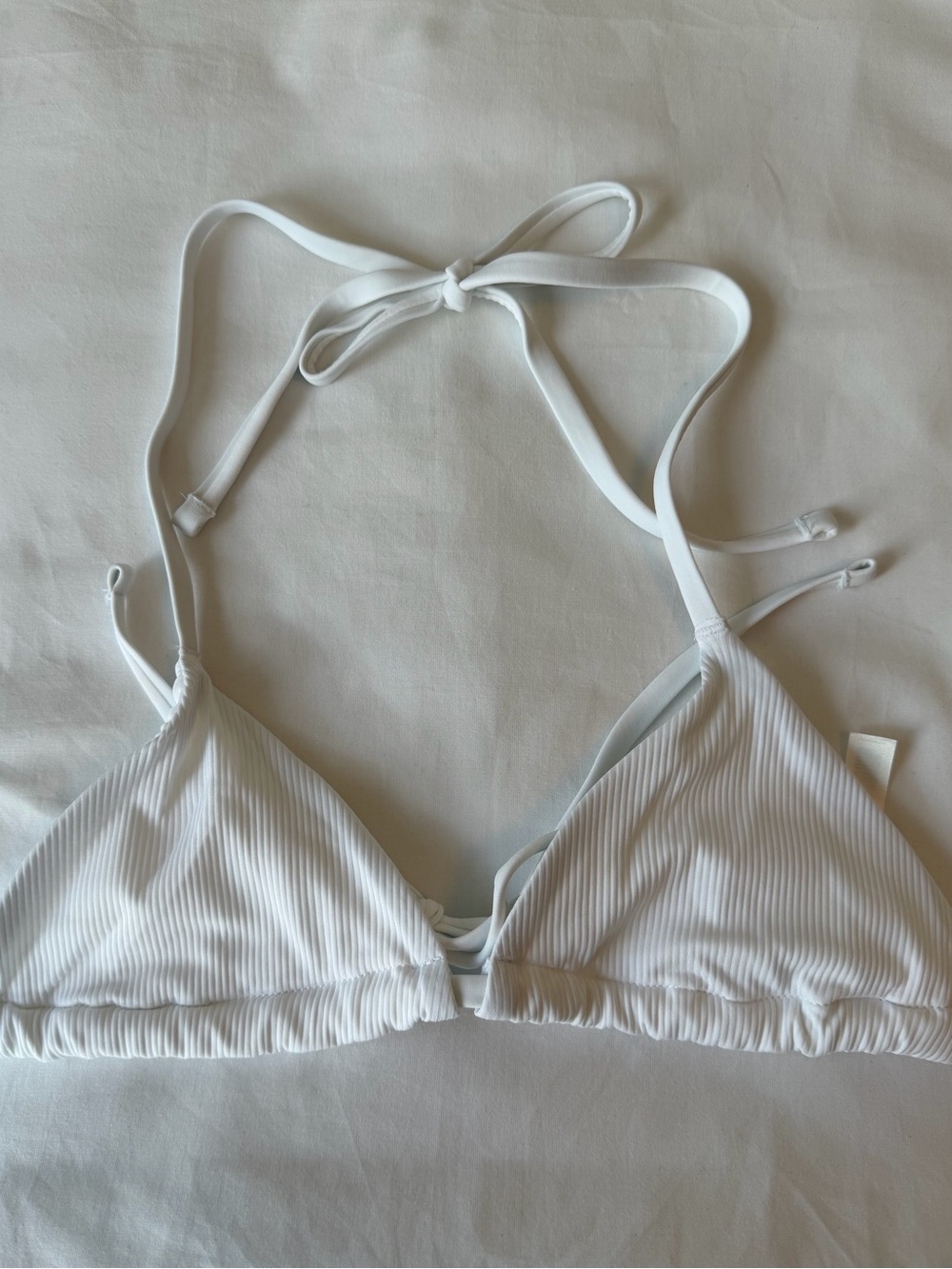 PINK x Frankie’s Bikini White Ribbed Triangle Swim Top
